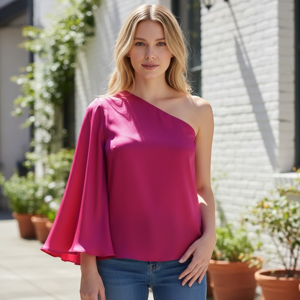 NWT: Milly One Shoulder Top Size 4 Rose Pink Silk Blend Retail $310 (G571)